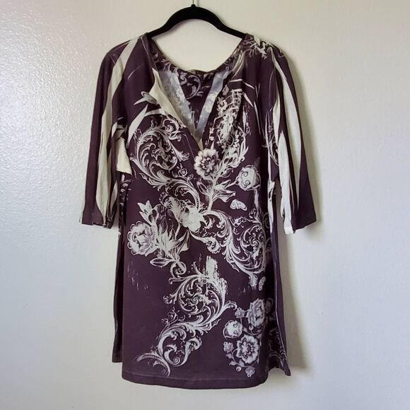 Mushka By Sienna Rose Tunic Top Womens XL Black Sublimation 3/4 Sleeve Stretch - Picture 1 of 13